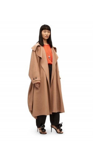 Abrigos Loewe Belted coat in wool and cashmere Mujer Camel | 657BCNLXQ