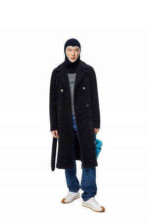 Abrigos Loewe Double breasted coat in shearling Hombre Azul Marino Negras Azules | 453HMSRIN