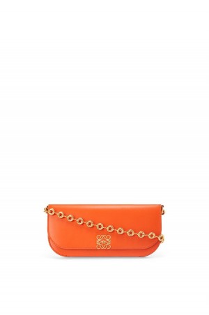 Bolsa De Hombro Loewe Goya Long Chain Clutch in silk calfskin Mujer Naranjas | 728NAPTSW