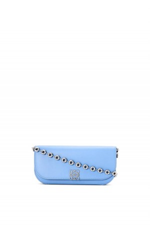 Bolsa De Hombro Loewe Goya Long Chain Clutch in silk calfskin Mujer Azules | 176EPHKFM