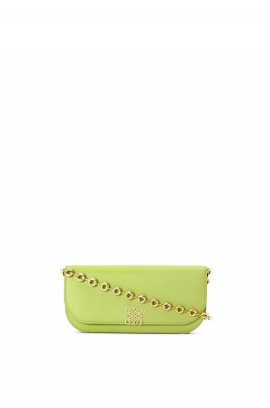 Bolsa De Hombro Loewe Goya Long Chain Clutch in silk calfskin Mujer Verde | 041CVMYTQ