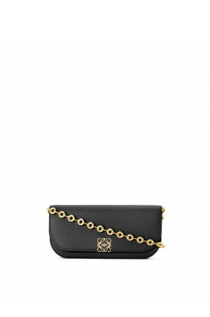 Bolsa De Hombro Loewe Goya Long Chain Clutch in silk calfskin Mujer Negras | 348ZCQMBX