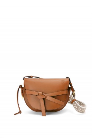 Bolsa De Hombro Loewe Small Gate bag in soft calfskin and jacquard Mujer Tan | 328NJLHQC