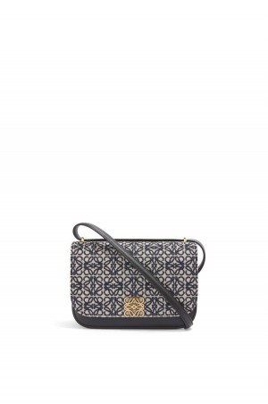 Bolsa De Hombro Loewe Small Goya bag in Anagram jacquard and calfskin Mujer Azul Marino Negras | 036GYLEZD