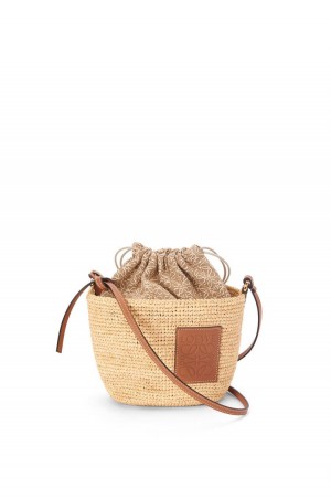 Bolsas Hombro Loewe Anagram Pochette Basket bag in raffia, jacquard and calfskin Mujer Natural / Tan | 769ATPKWY