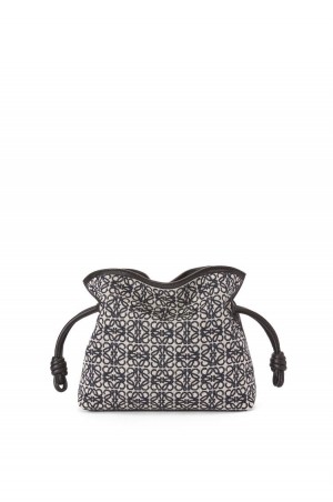 Bolsas Hombro Loewe Mini Flamenco clutch in Anagram jacquard and calfskin Mujer Azul Marino Negras | 639DWUGKE