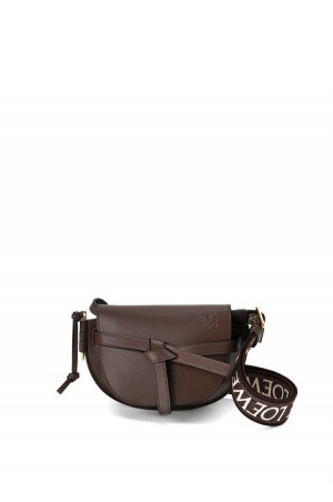 Bolsas Hombro Loewe Mini Gate Dual bag in soft calfskin and jacquard Mujer Chocolate | 820NZWOEK