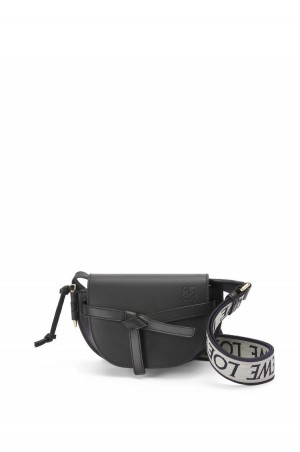 Bolsas Hombro Loewe Mini Gate Dual bag in soft calfskin and jacquard Mujer Negras | 812ETMLOV