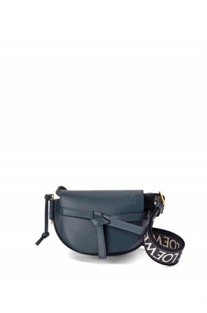 Bolsas Hombro Loewe Mini Gate Dual bag in soft calfskin and jacquard Mujer Azules | 895VHCSYX