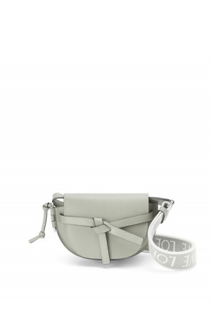 Bolsas Hombro Loewe Mini Gate Dual bag in soft calfskin and jacquard Mujer Gris | 342FYKXHG