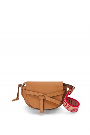 Bolsas Hombro Loewe Mini Gate Dual bag in soft calfskin and jacquard Mujer Warm Desert | 215KMWXTA