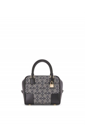 Bolso Tote Loewe Amazona 19 square bag in Anagram jacquard and calfskin Mujer Azul Marino Negras | 096HLSOTU