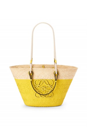 Bolso Tote Loewe Anagram Basket bag in iraca palm and calfskin Mujer Limón | 501OMJNTC