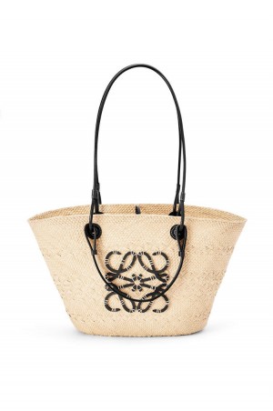 Bolso Tote Loewe Anagram Basket bag in iraca palm and calfskin Mujer Negras | 056BEYWZD