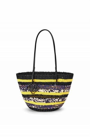 Bolso Tote Loewe Basket Tote in elephant grass and calfskin Mujer Negras Amarillo | 106AVGYKR