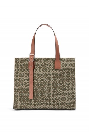 Bolso Tote Loewe Hebilla Horizontal tote in Anagram jacquard and calfskin Hombre Kaki Verde | 103ROPWUL