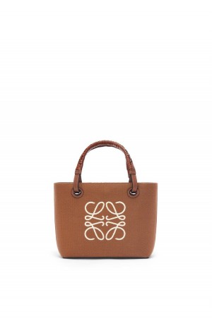 Bolso Tote Loewe Mini Anagram Tote bag in jacquard and calfskin Mujer Tan / Pecan | 416FAKLET