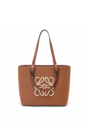 Bolso Tote Loewe Small Anagram Tote bag in jacquard and calfskin Mujer Tan / Pecan | 580GHPSOI