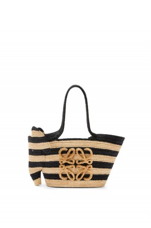 Bolso Tote Loewe Small Elephant Basket bag in striped raffia and calfskin Mujer Negras | 435AEOJWQ