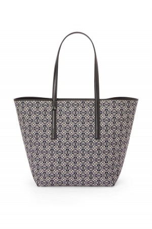 Bolso Tote Loewe T Tote bag in Anagram jacquard and calfskin Mujer Azul Marino Negras | 540AGXYQT