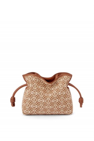 Bolsos Mini Loewe Mini Flamenco clutch in Anagram jacquard and calfskin Mujer Tan / Pecan | 849TCMNEX