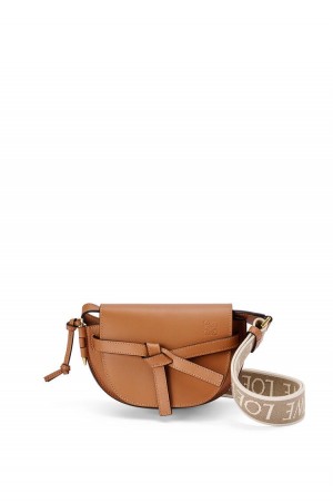 Bolsos Mini Loewe Mini Gate Dual bag in soft calfskin and jacquard Mujer Tan | 810HSABLV