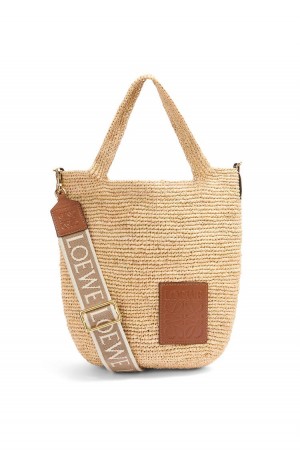 Bolsos Mini Loewe Mini Slit bag in raffia and calfskin Mujer Natural / Tan | 213MXUWQP