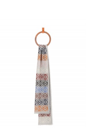 Bufandas Loewe Anagram lines scarf in wool and cashmere Mujer Gris Claro Multicolor | 187TWCSUB