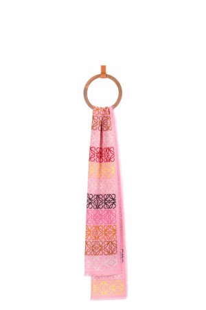 Bufandas Loewe Anagram lines scarf in wool and cashmere Mujer Rosas Multicolor | 643EMLURB