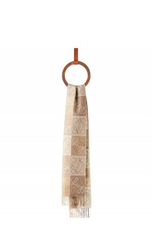 Bufandas Loewe Anagram scarf in wool and cashmere Mujer Blancas Beige | 731KENCOB