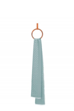 Bufandas Loewe Anagram scarf in wool and silk Mujer Gris Azules | 625IQCPON