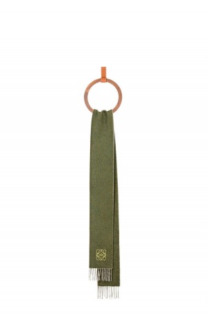 Bufandas Loewe Bicolour scarf in wool and cashmere Hombre Kaki Verde | 476QUYGMN