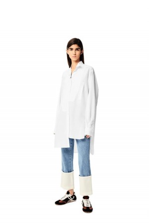 Camisas Loewe Long asymmetric shirt in cotton Mujer Blancas | 524WDEGQN