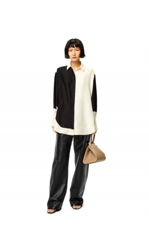 Camisas Loewe Long shirt in silk Mujer Negras Blancas | 941XTINVC