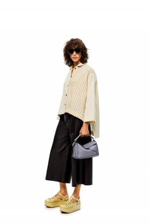 Camisas Loewe Stripe tunic shirt in cotton and linen Mujer Negras | 138MSOZVW