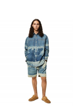 Camisas Loewe Surf print overshirt in denim Hombre Azules | 048SZCHKA