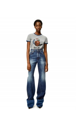 Camiseta Loewe Apple print T-shirt in cotton Mujer Gris | 570GBHJKT