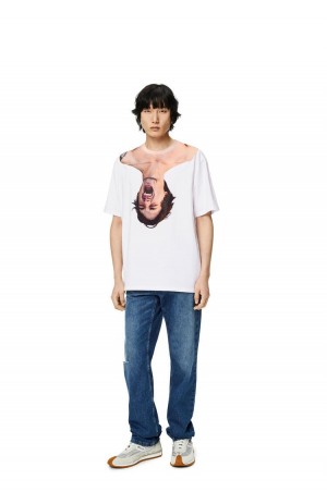 Camiseta Loewe Face print crystal T-shirt in cotton Hombre Blancas | 714DNOYSI