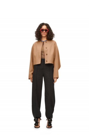 Chaquetas Loewe Button jacket in wool and cashmere Mujer Camel | 016ZKDGIW