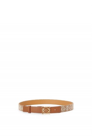 Cinturones Loewe Anagram belt in jacquard and calfskin Mujer Doradas | 785JLCPFS