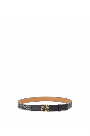 Cinturones Loewe Anagram belt in jacquard and calfskin Mujer Negras Doradas | 301BYUDFS