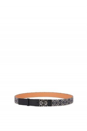 Cinturones Loewe Anagram belt in jacquard and calfskin Hombre Azul Marino Negras | 450QVSHTR