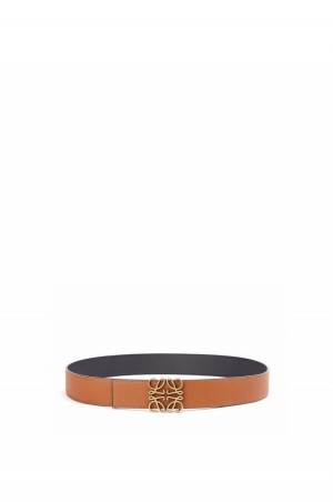 Cinturones Loewe Reversible Anagram belt in soft grained calfskin Hombre Negras Doradas | 308YDRPIO