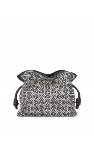 Clutch Loewe Flamenco clutch in Anagram jacquard and calfskin Mujer Azul Marino Negras | 609QYVHEA