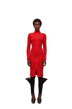 Dresses Loewe Zip up midi dress in wool Mujer Vermillion | 523ULEAGF