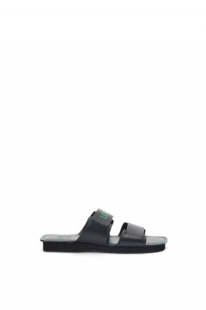 Mocasines Loewe Double strap slide in calfskin Hombre Negras Verde | 291MPQOYE