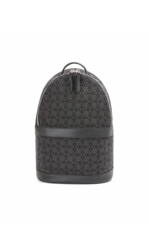 Mochilas Loewe Round backpack in Anagram jacquard and calfskin Hombre Negras | 124ETRBOM