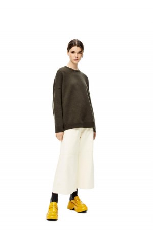 Pantalones Loewe Cropped elasticated trousers in nappa Mujer Blancas | 926RQITKJ