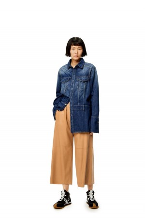 Pantalones Loewe Cropped trousers in nappa Mujer Toffee | 132OUXHTN