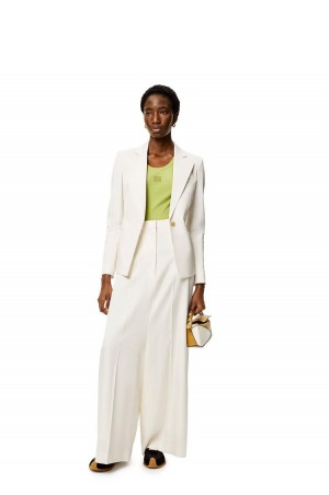 Pantalones Loewe Tailored trousers in wool and silk Mujer Ivory | 651OJFQKZ